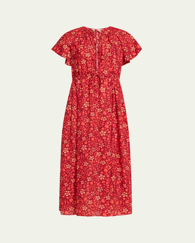 Mikaela Flutter-Sleeve Midi Dress